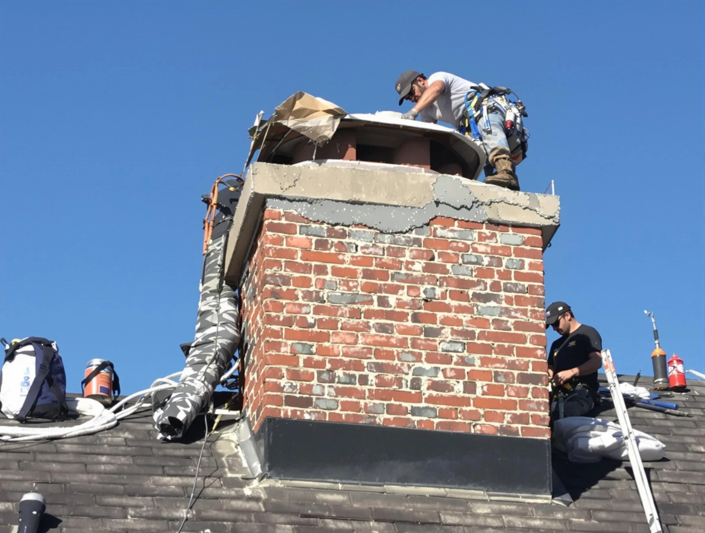 Druid Hills Chimney Sweep installing a custom chimney crown in Druid Hills, GA
