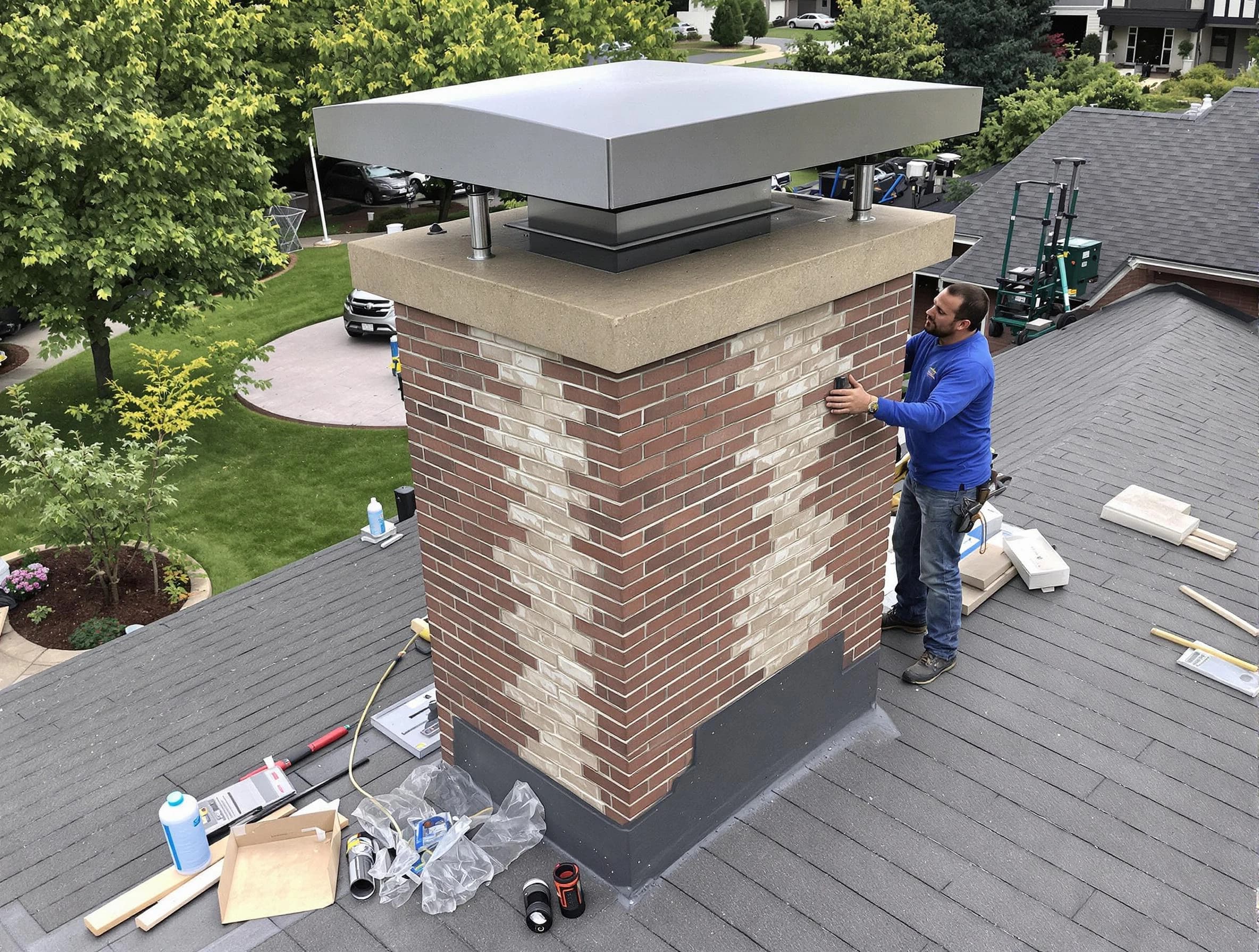 Druid Hills Chimney Sweep team working on a custom chimney remodel in Druid Hills, GA