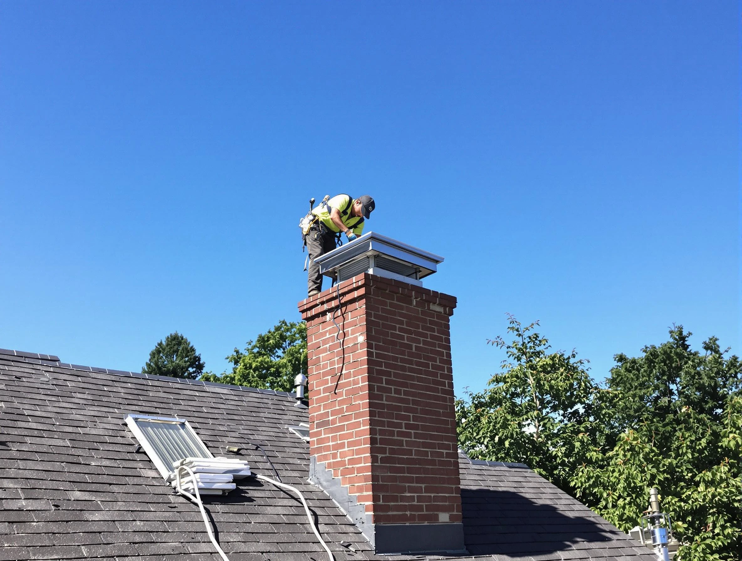 Druid Hills Chimney Sweep technician measuring a chimney cap in Druid Hills, GA